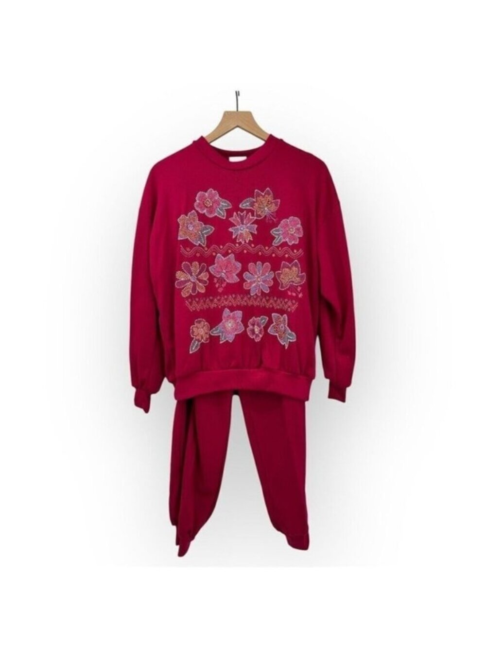 Vintage Floral puffy paint graphic  Pullover Sweatshit SET